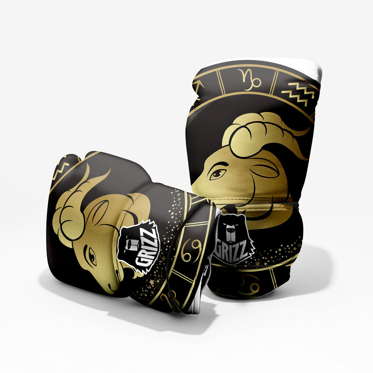 Capricorn Sign Black And Gold Print Pro Boxing Glove