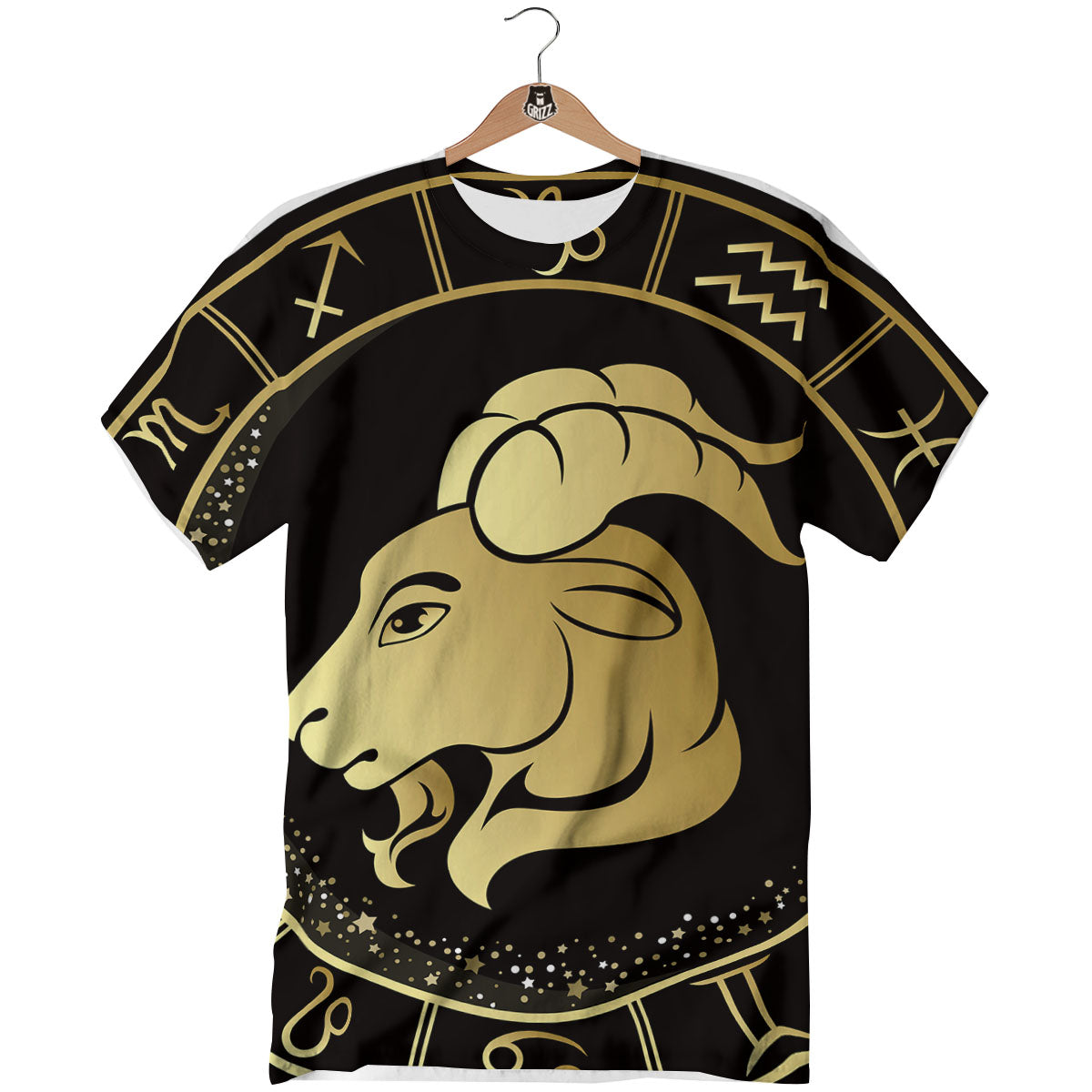 Capricorn Sign Black And Gold Print T-Shirt-grizzshop