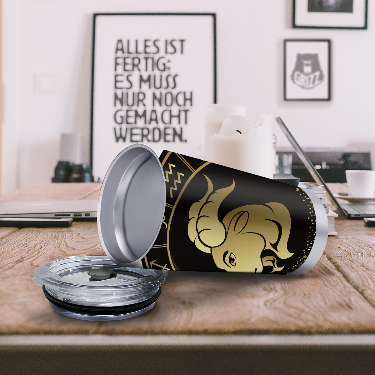 Capricorn Sign Black And Gold Print Tumbler-grizzshop