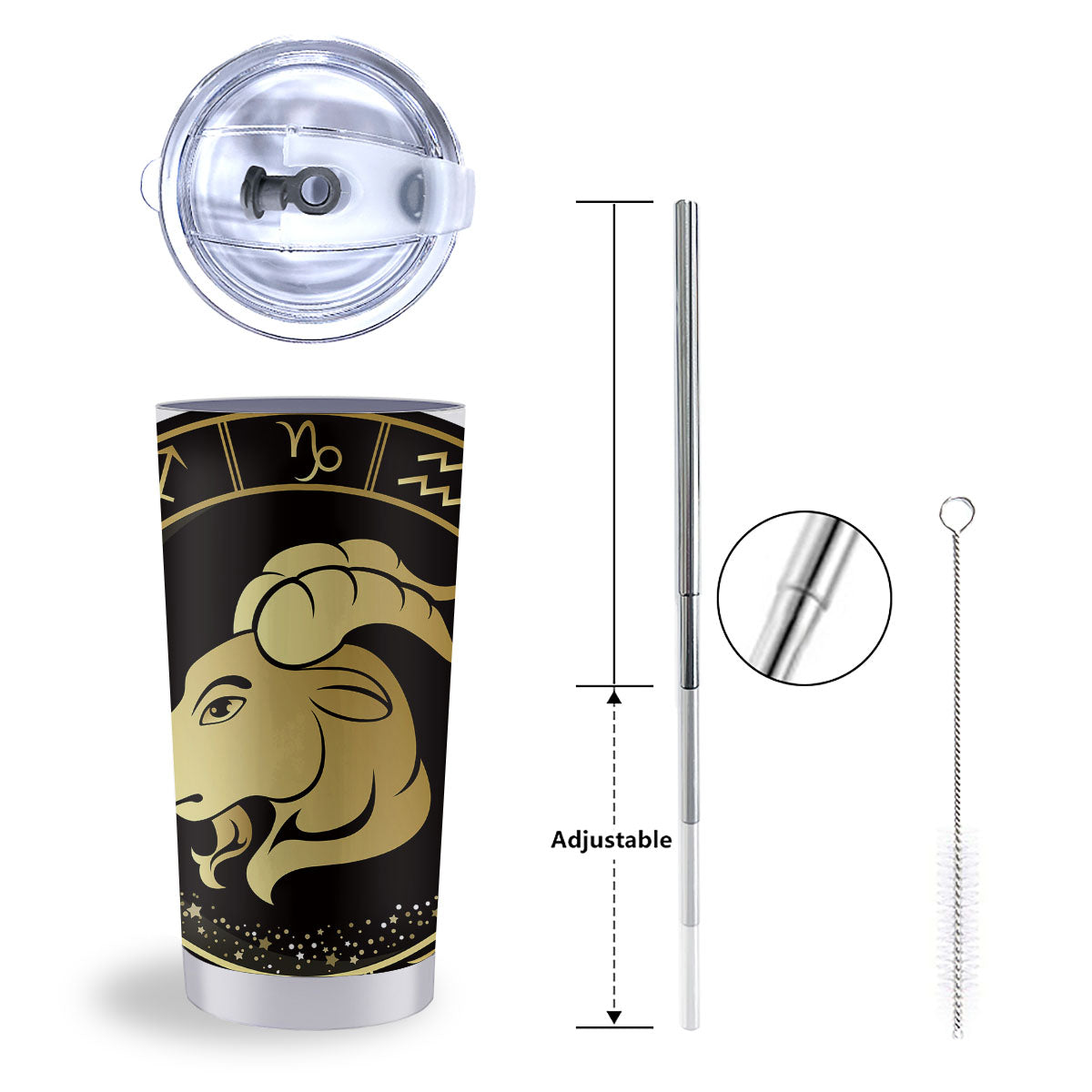 Capricorn Sign Black And Gold Print Tumbler-grizzshop