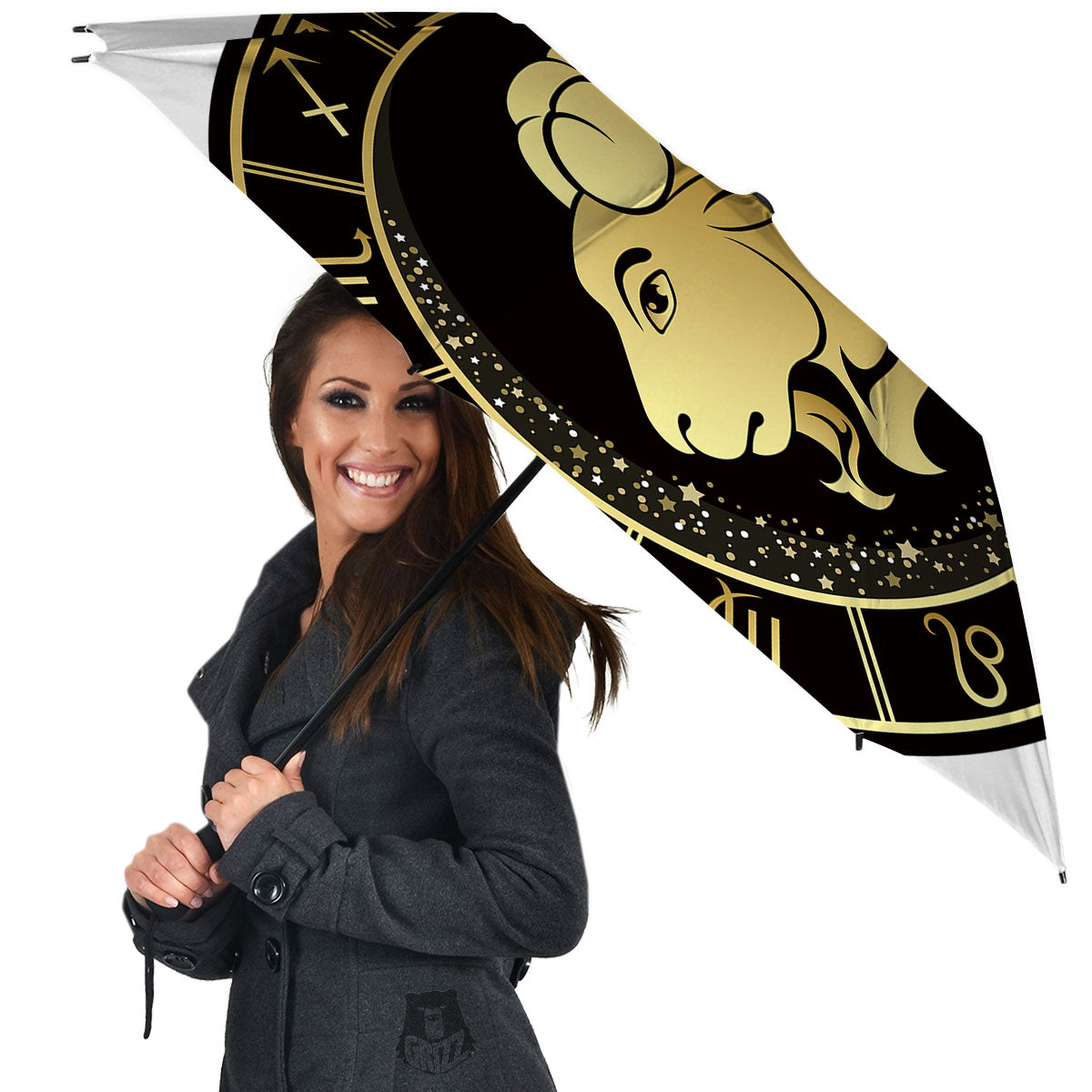 Capricorn Sign Black And Gold Print Umbrella-grizzshop