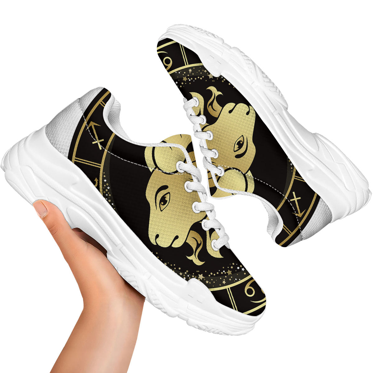 Capricorn Sign Black And Gold Print White Chunky Shoes-grizzshop