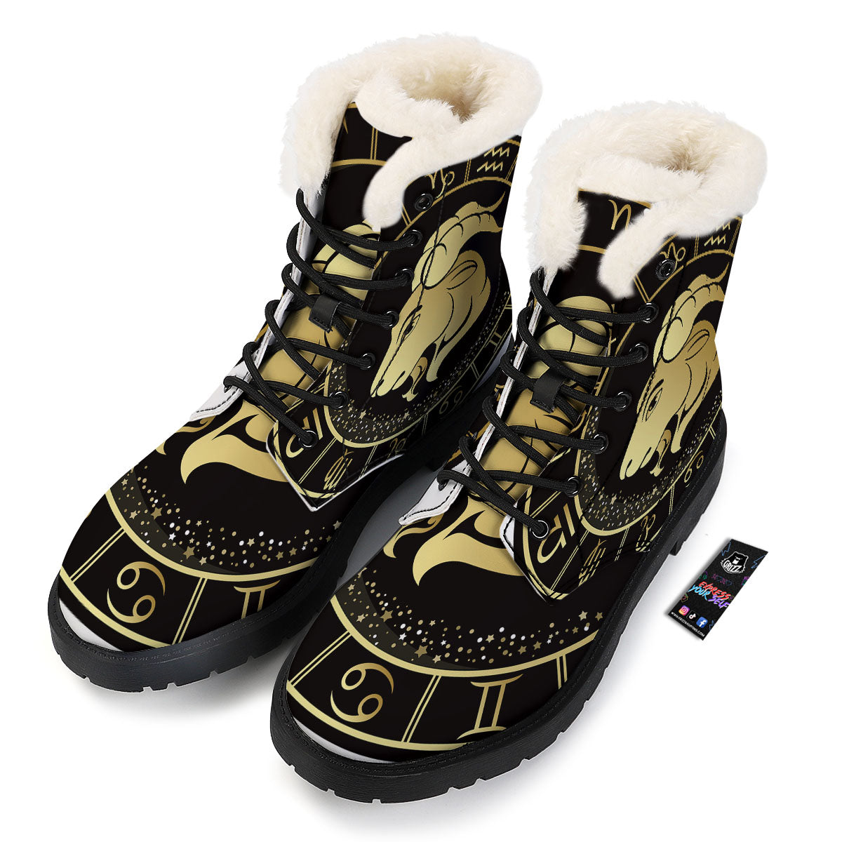 Capricorn Sign Black And Gold Print Winter Boots-grizzshop