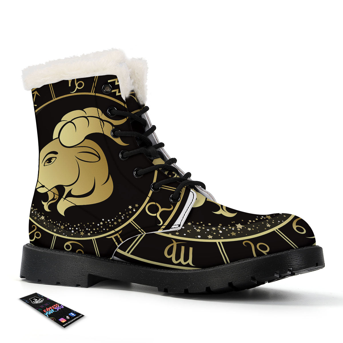Capricorn Sign Black And Gold Print Winter Boots-grizzshop