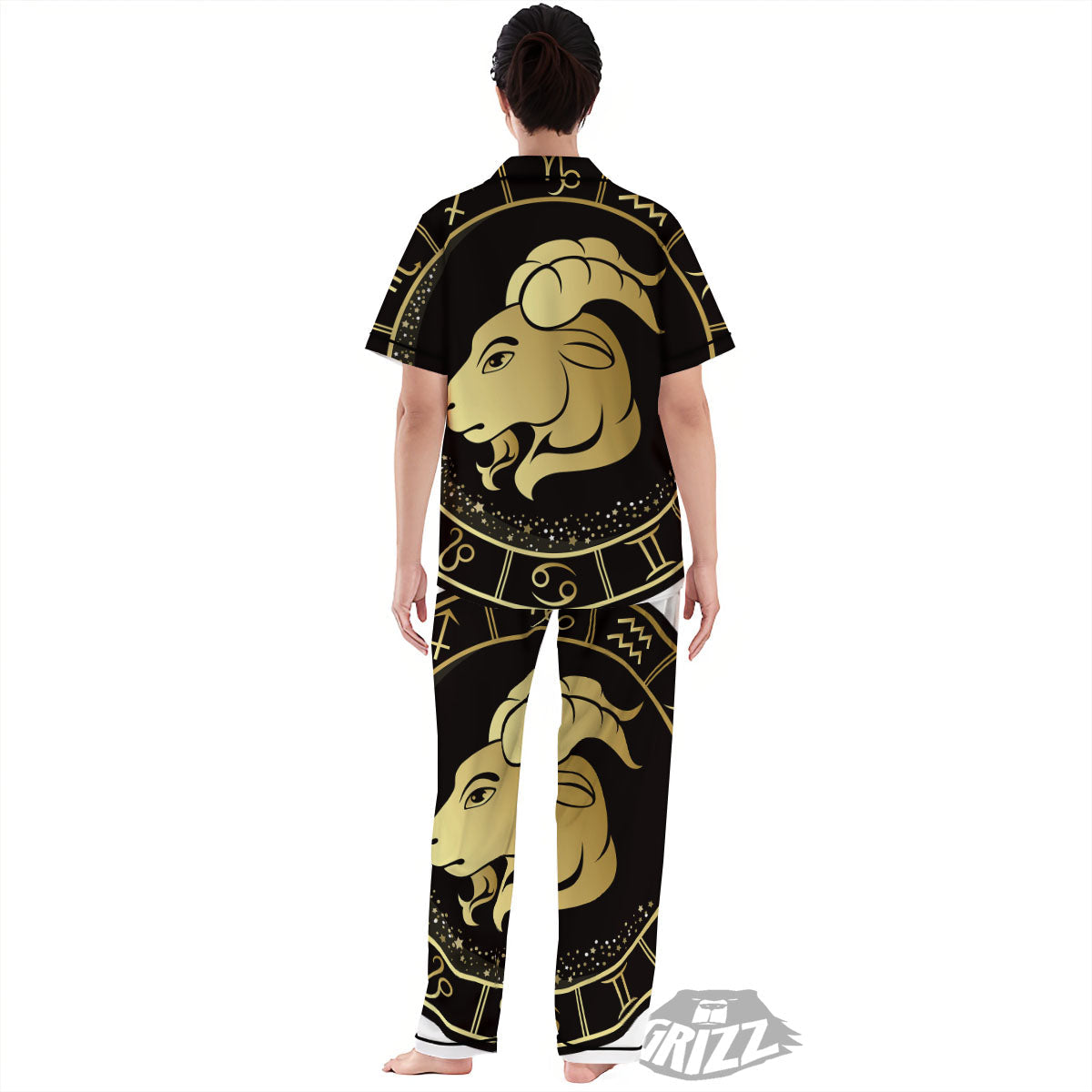 Capricorn Sign Black And Gold Print Women's Pajamas Set-grizzshop