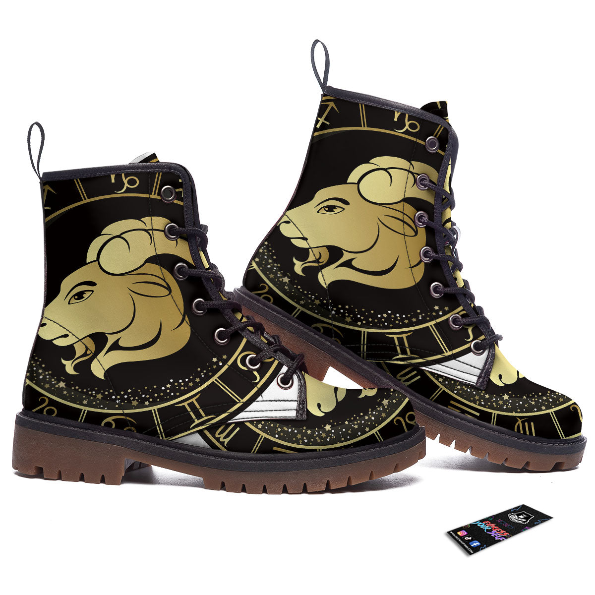 Capricorn Sign Black And Gold Print Work Boots-grizzshop