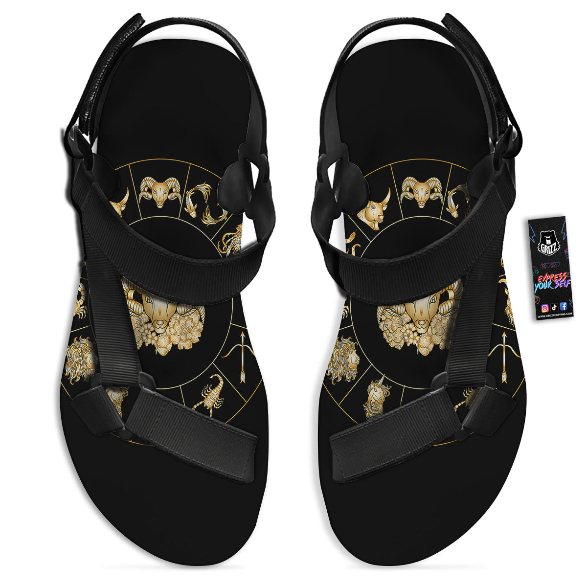 Capricorn Sign Fantasy Print Black Open Toe Sandals-grizzshop