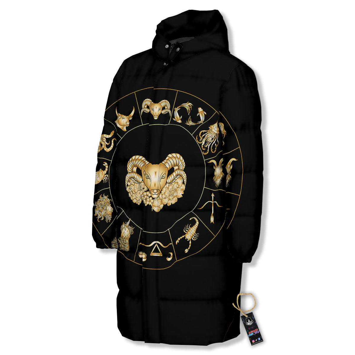 Capricorn Sign Fantasy Print Long Down Jacket-grizzshop