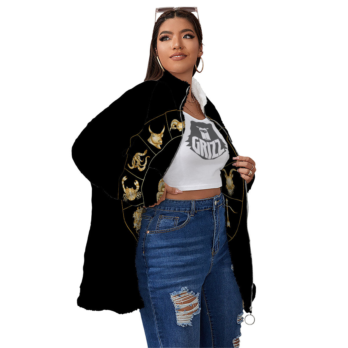 Capricorn Sign Fantasy Print Women's Sherpa Jacket-grizzshop