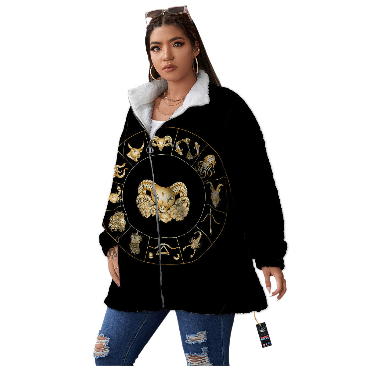 Capricorn Sign Fantasy Print Women's Sherpa Jacket-grizzshop