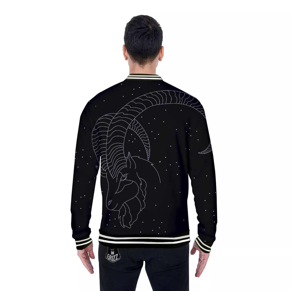 Capricorn Sign White And Black Print Baseball Jacket-grizzshop
