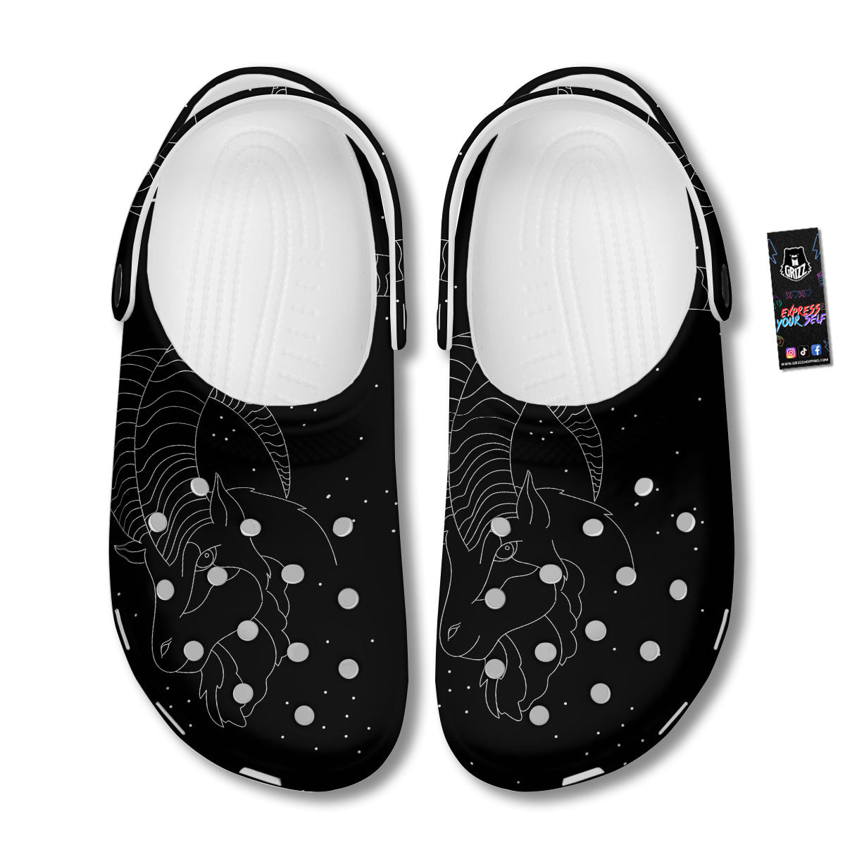 Capricorn Sign White And Black Print Clog-grizzshop