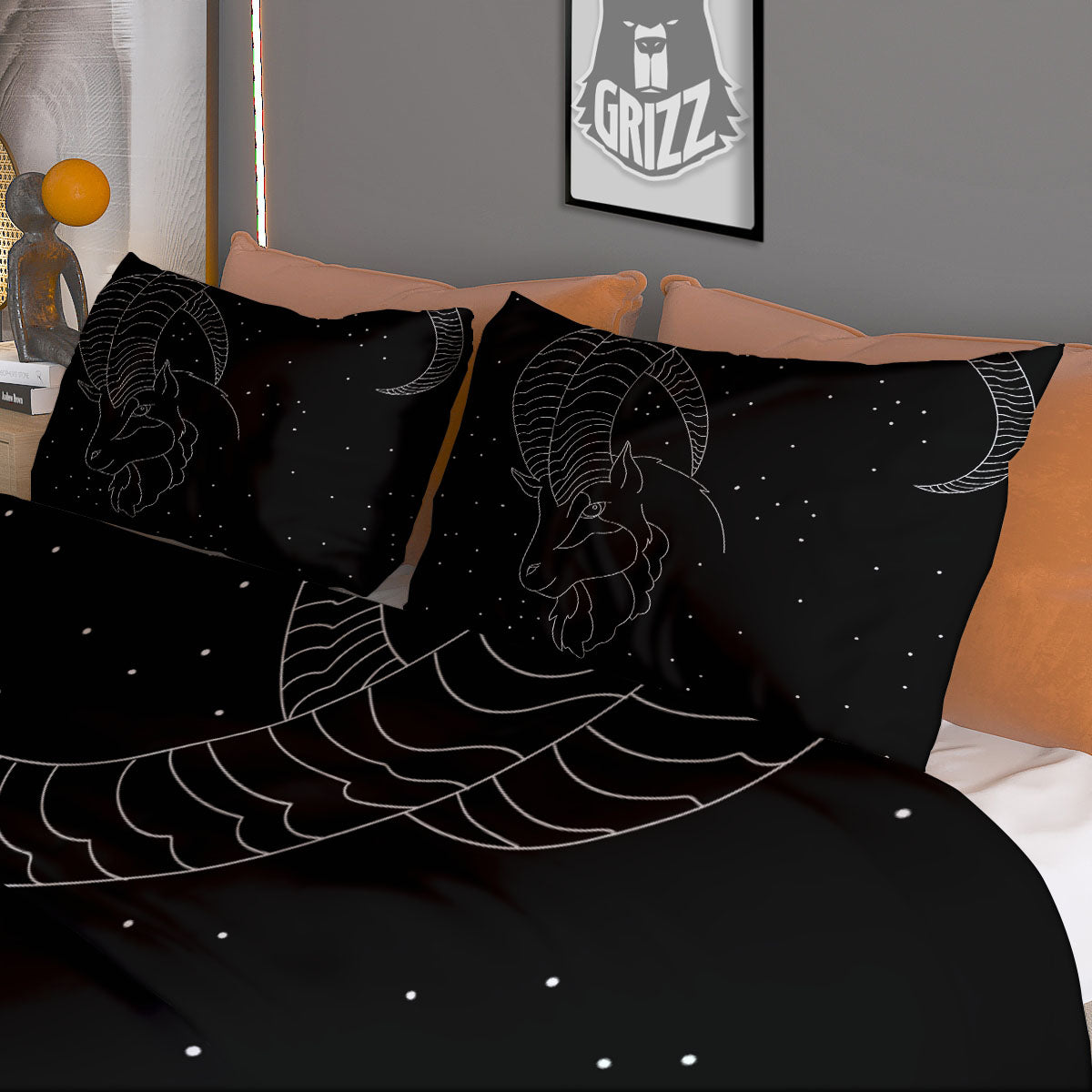 Capricorn Sign White And Black Print Duvet Cover Bedding Set