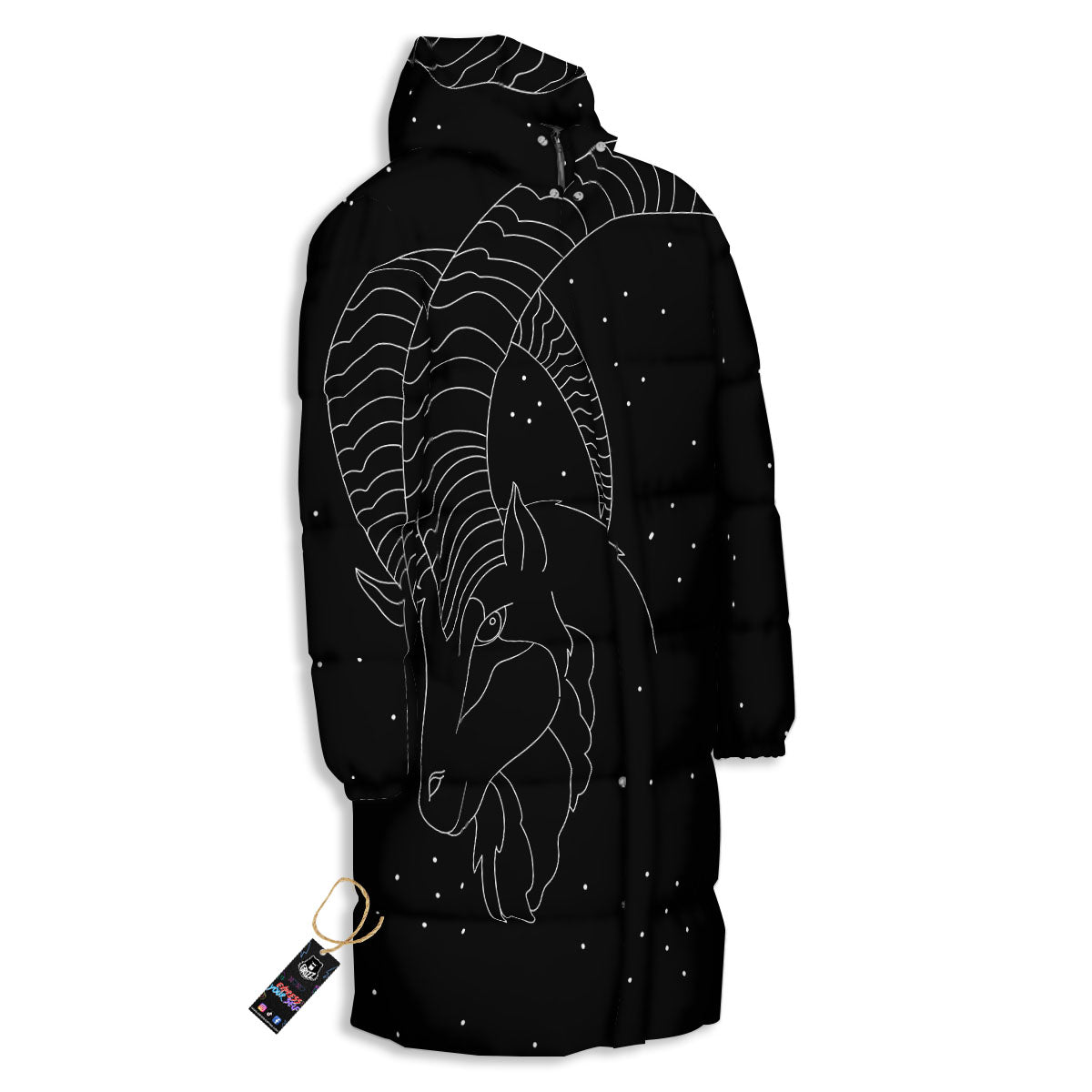 Capricorn Sign White And Black Print Long Down Jacket-grizzshop