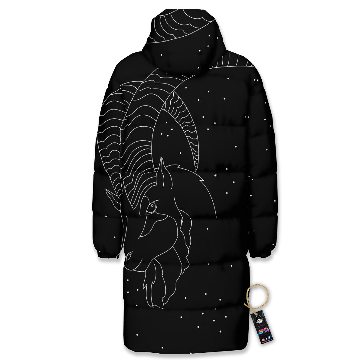 Capricorn Sign White And Black Print Long Down Jacket-grizzshop