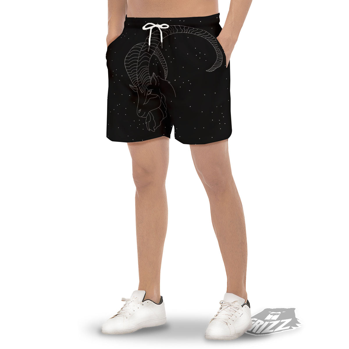 Capricorn Sign White And Black Print Men's Gym Shorts-grizzshop