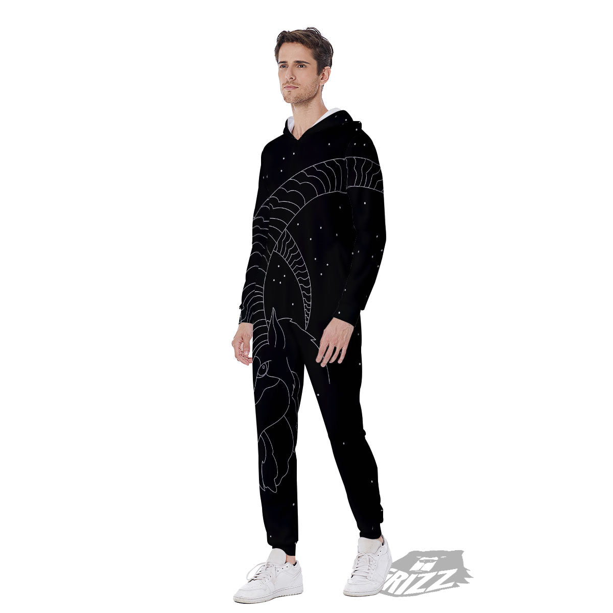 Capricorn Sign White And Black Print Men's Jumpsuit-grizzshop