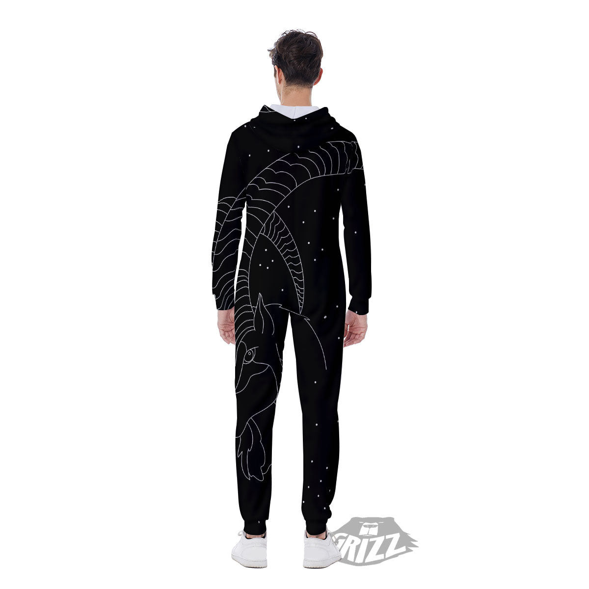 Capricorn Sign White And Black Print Men's Jumpsuit-grizzshop