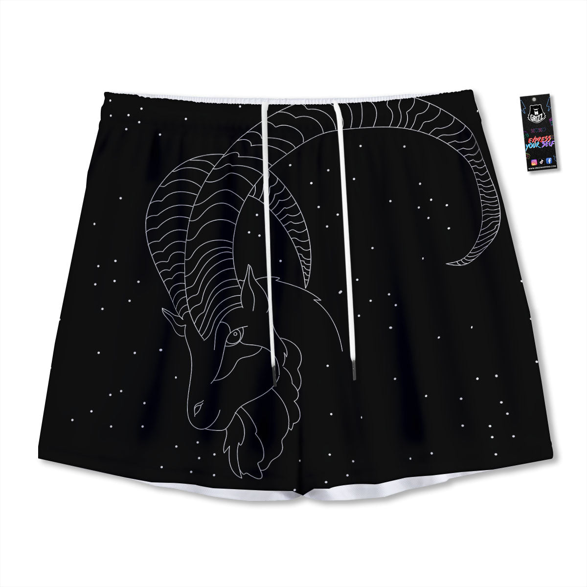 Capricorn Sign White And Black Print Mesh Shorts