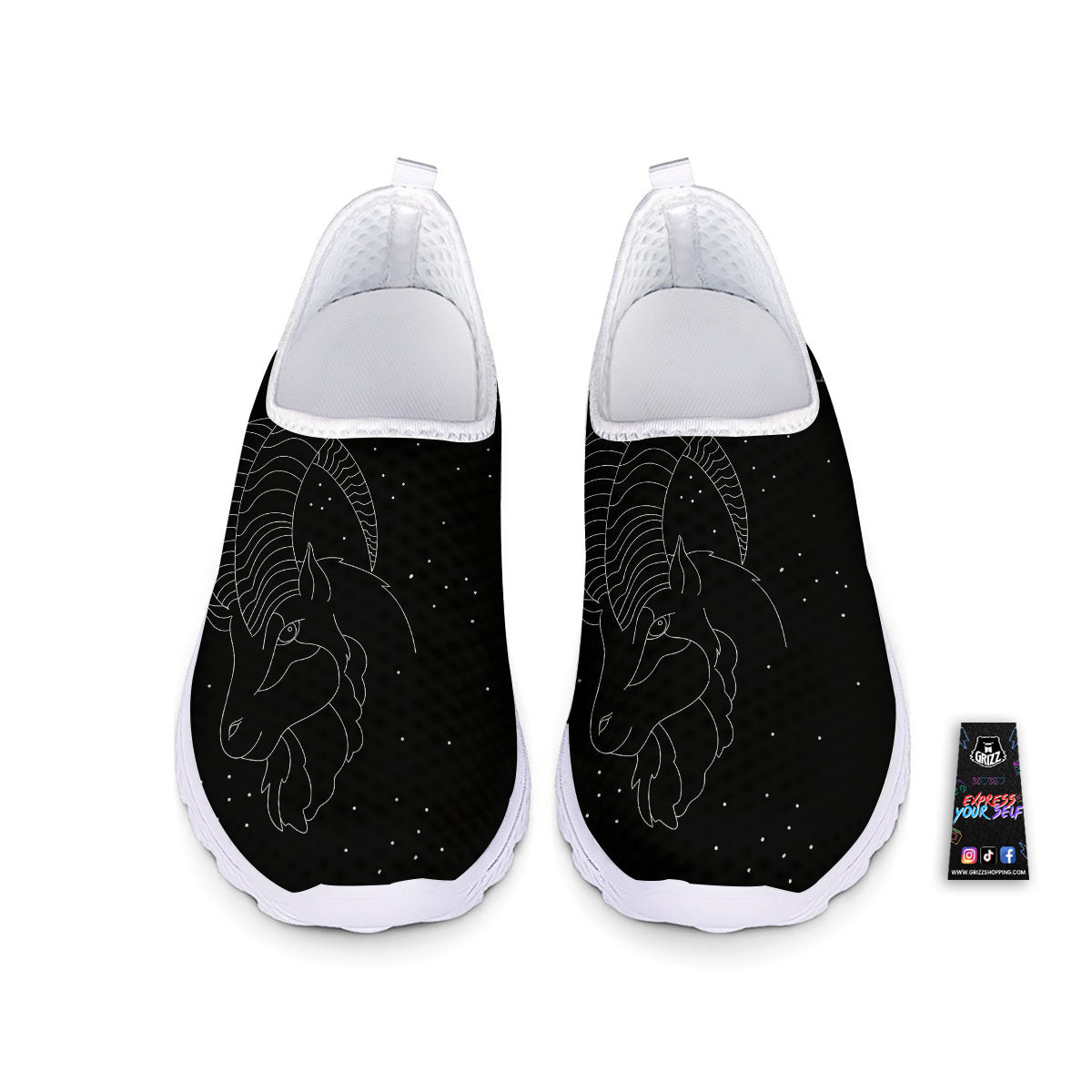 Capricorn Sign White And Black Print Nurse Shoes-grizzshop