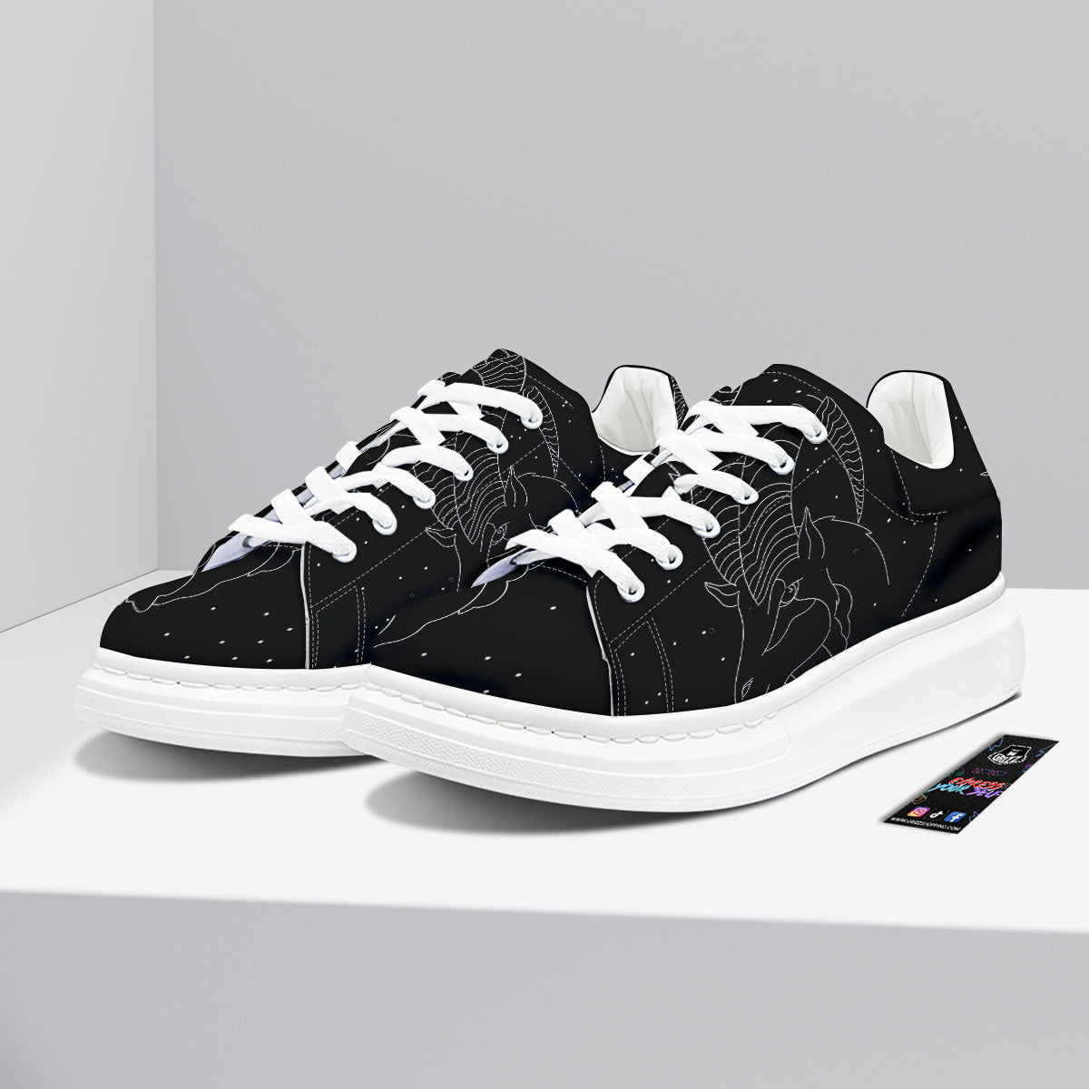 Capricorn Sign White And Black Print Platform Shoes-grizzshop