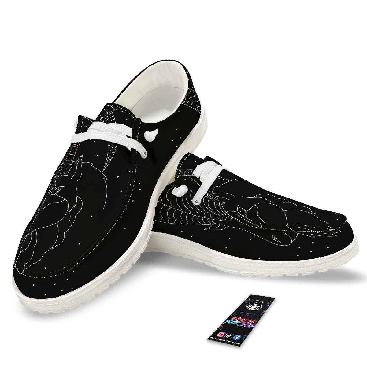 Capricorn Sign White And Black Print White Loafers-grizzshop