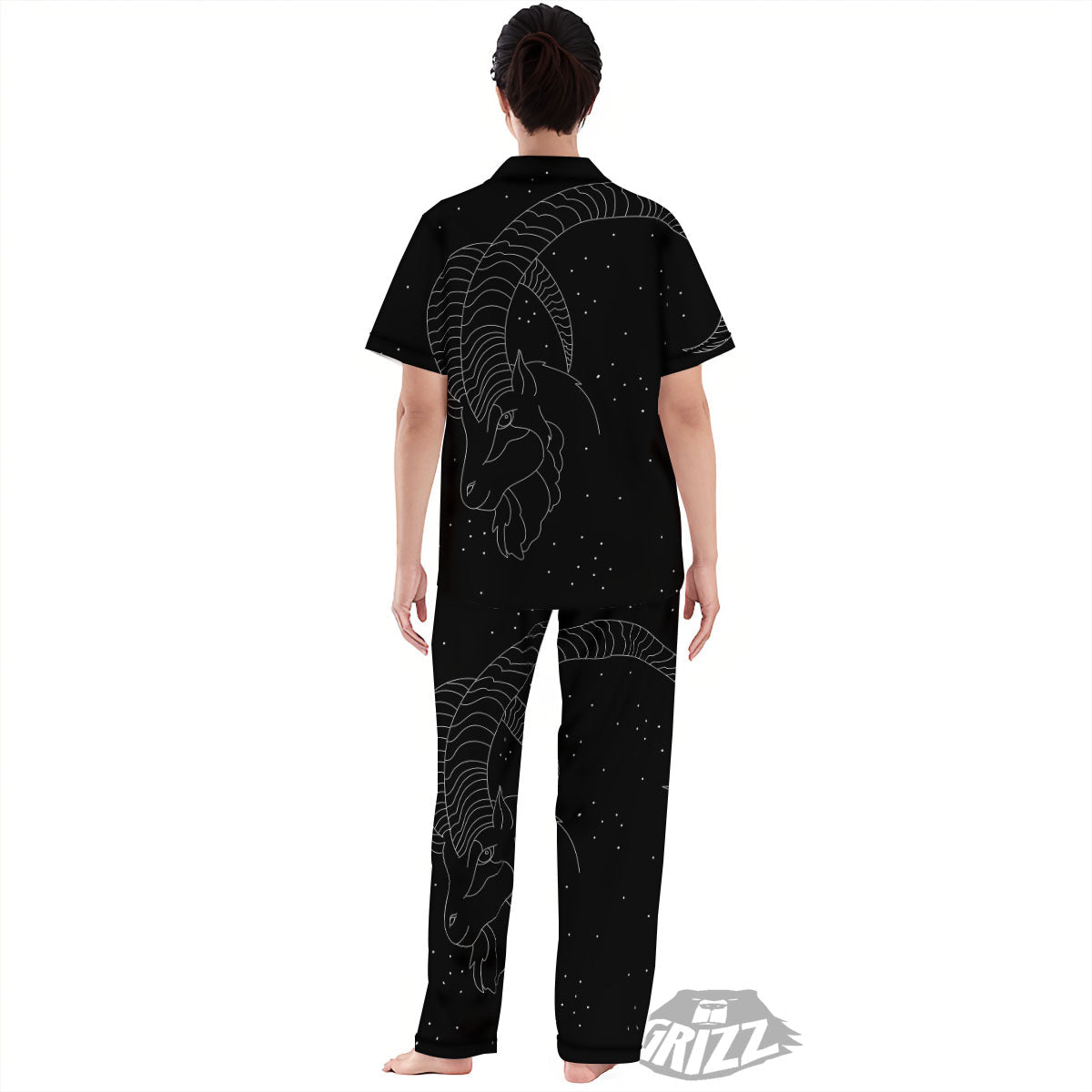 Capricorn Sign White And Black Print Women's Pajamas Set-grizzshop
