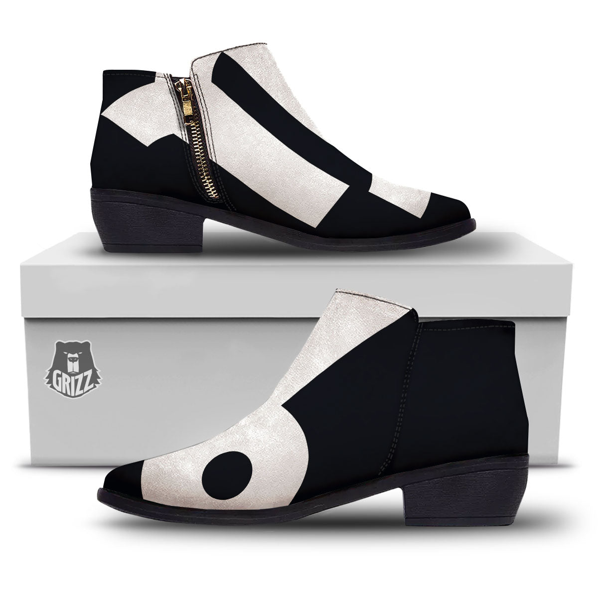 Capricorn Sign Zodiac White And Black Print Ankle Boots-grizzshop