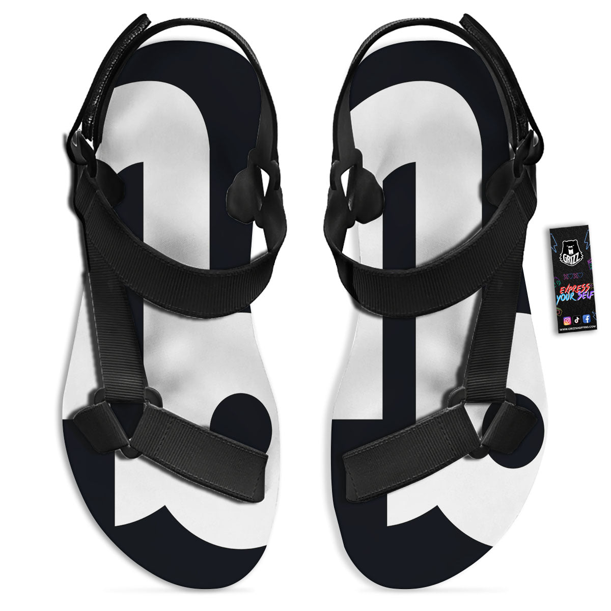 Capricorn Sign Zodiac White And Black Print Black Open Toe Sandals-grizzshop