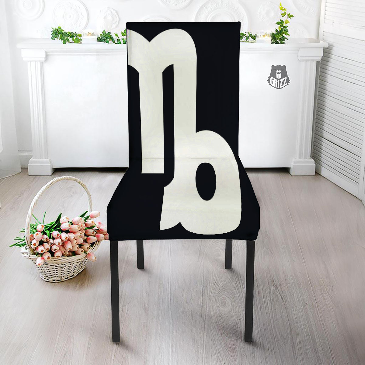 Capricorn Sign Zodiac White And Black Print Dining Chair Slipcover-grizzshop