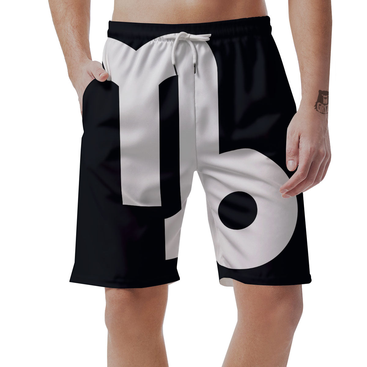 Capricorn Sign Zodiac White And Black Print Men's Shorts-grizzshop
