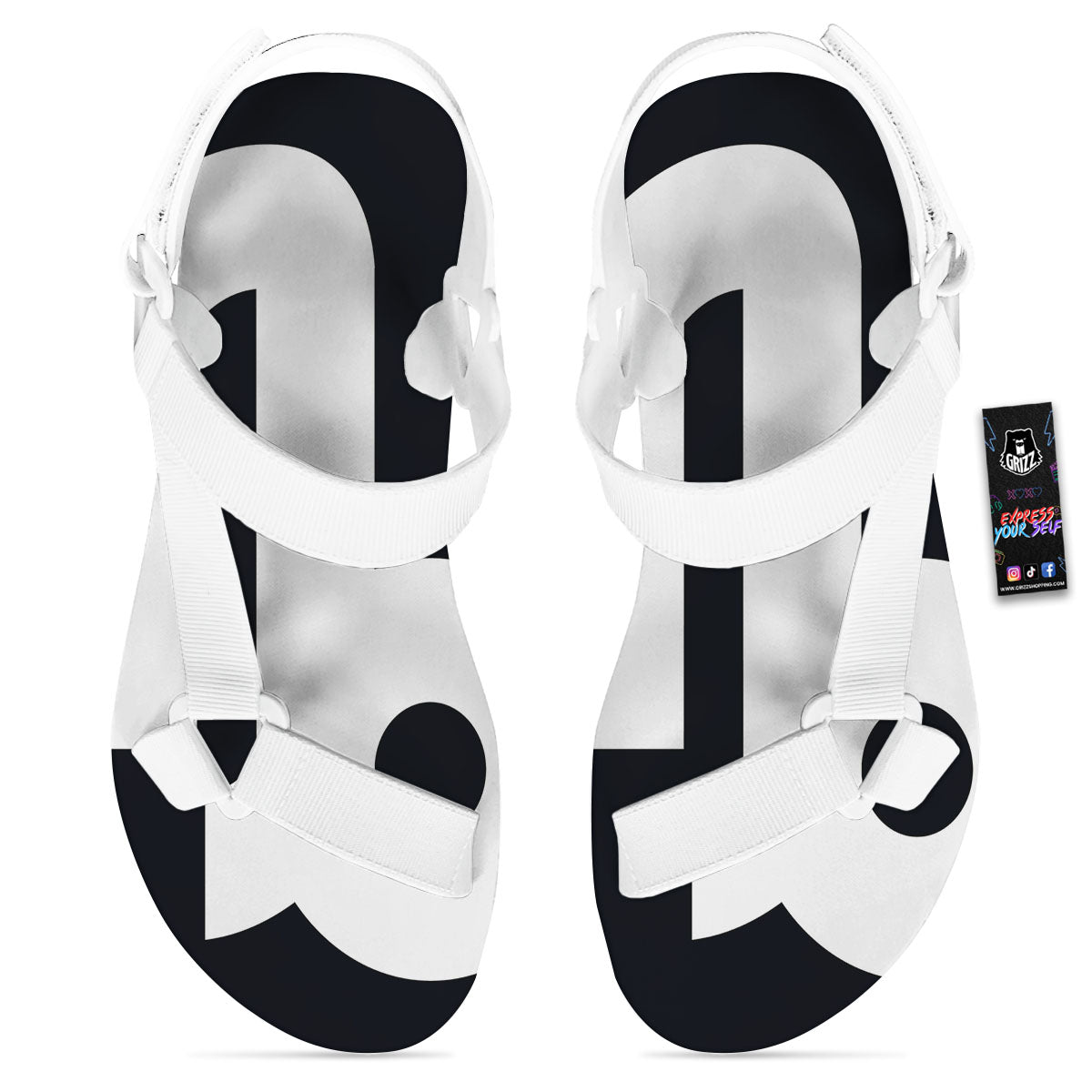 Capricorn Sign Zodiac White And Black Print White Open Toe Sandals-grizzshop