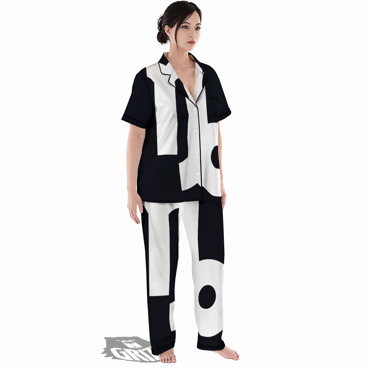 Capricorn Sign Zodiac White And Black Print Women's Pajamas Set-grizzshop