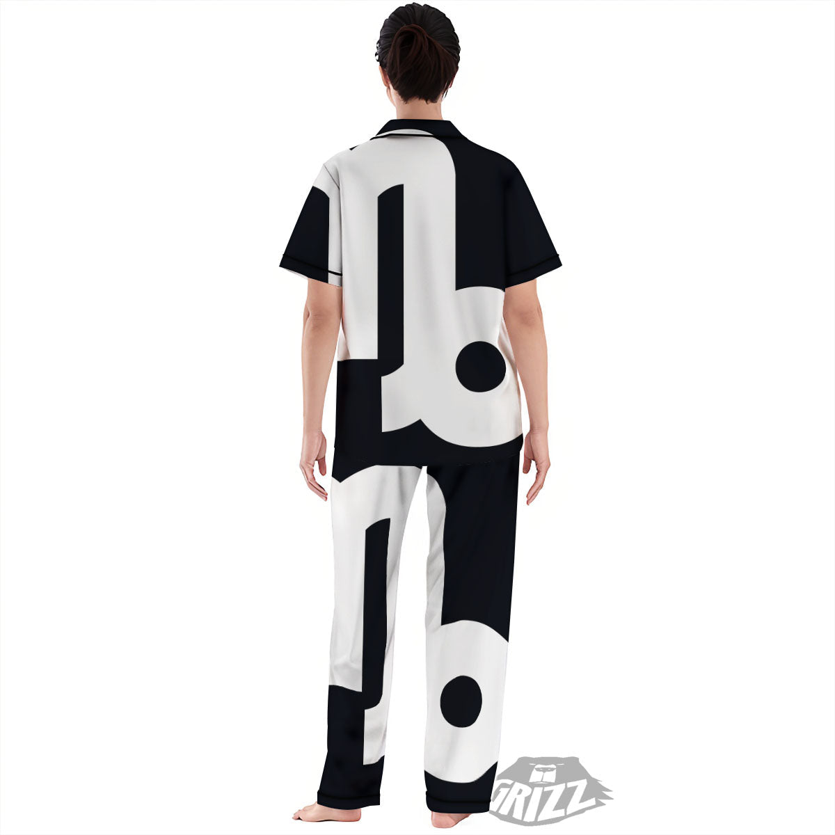 Capricorn Sign Zodiac White And Black Print Women's Pajamas Set-grizzshop