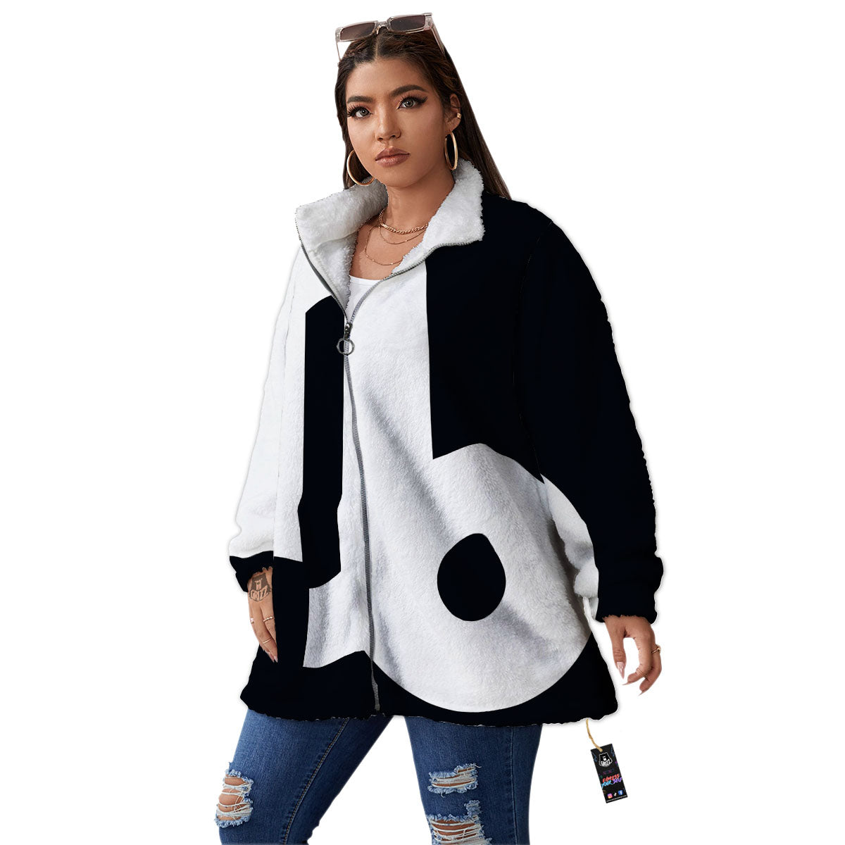 Capricorn Sign Zodiac White And Black Print Women's Sherpa Jacket-grizzshop