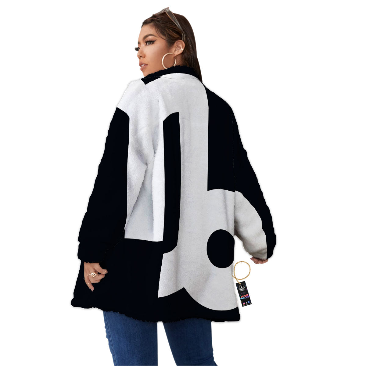 Capricorn Sign Zodiac White And Black Print Women's Sherpa Jacket-grizzshop