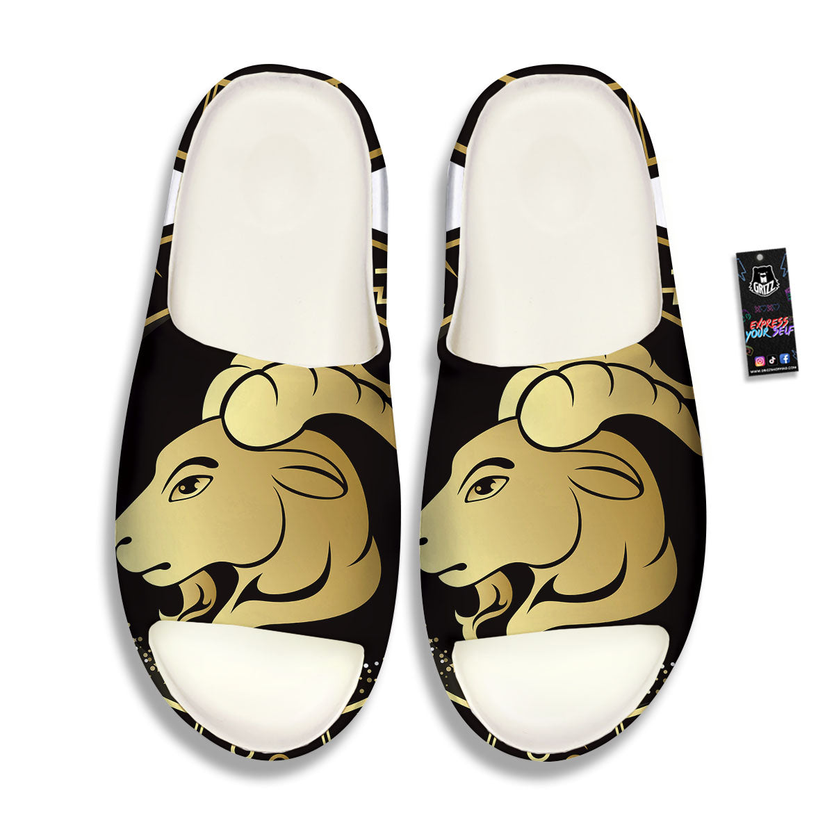 Capricorn Sign Black And Gold Print Sandals-grizzshop