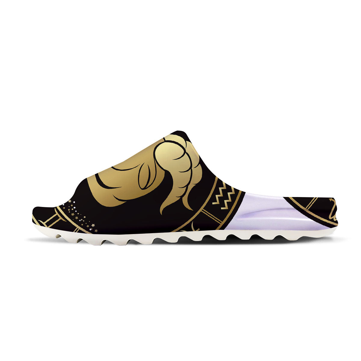 Capricorn Sign Black And Gold Print Sandals-grizzshop