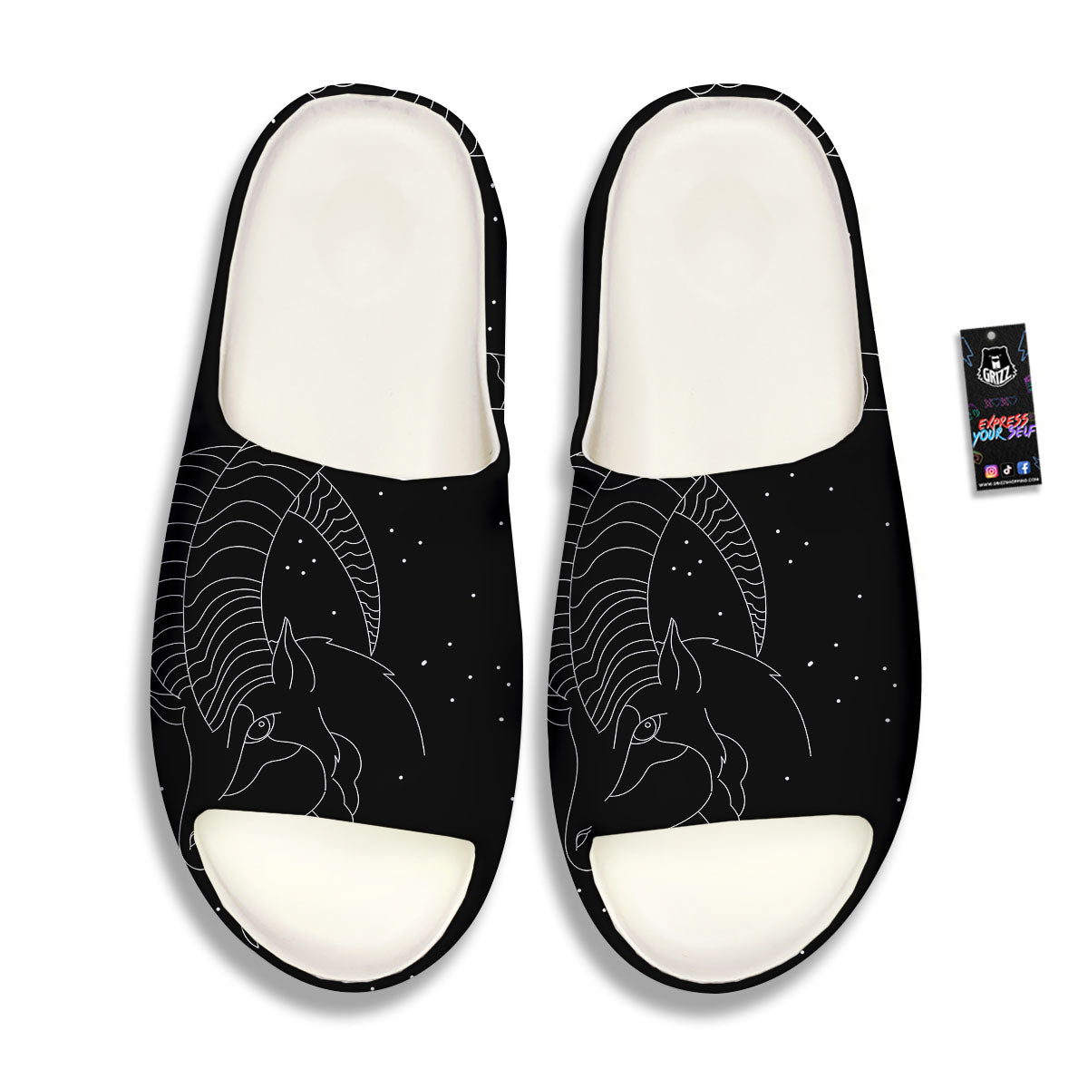 Capricorn Sign White And Black Print Sandals-grizzshop
