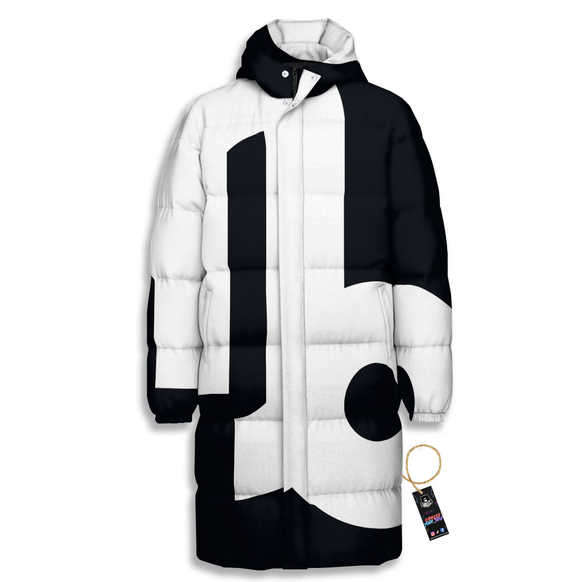 Capricorn Sign Zodiac White And Black Print Long Down Jacket