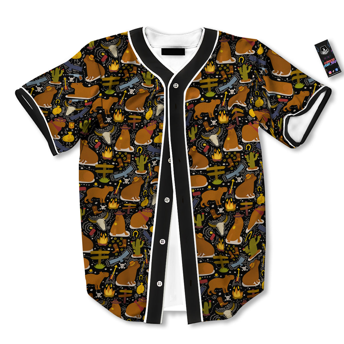 Capybaras Print Pattern Baseball Jersey-grizzshop