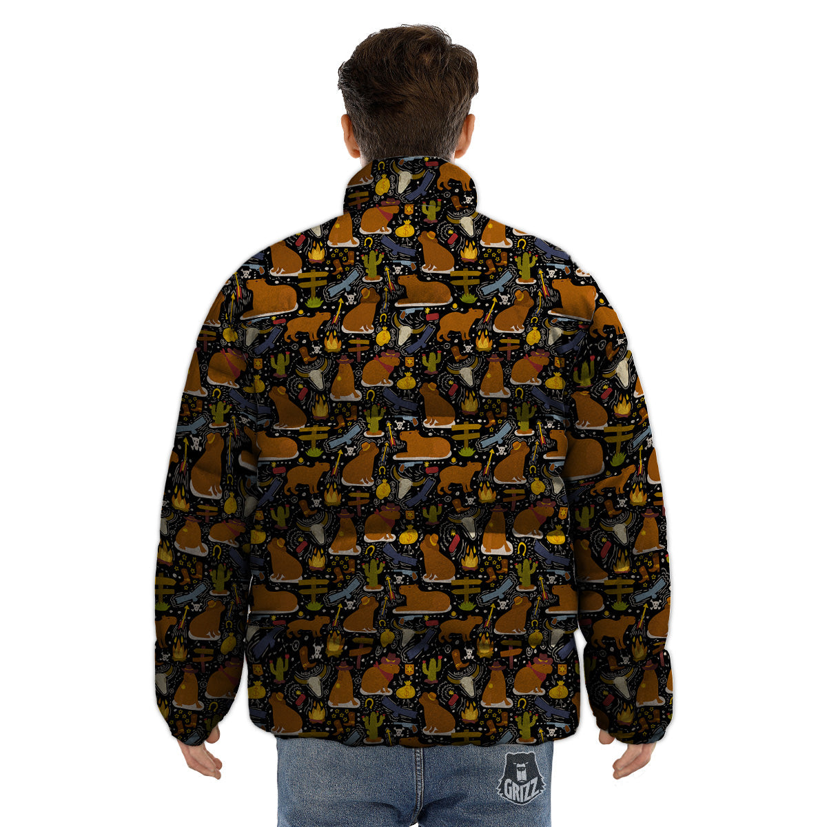 Capybaras Print Pattern Puffer Jacket-grizzshop