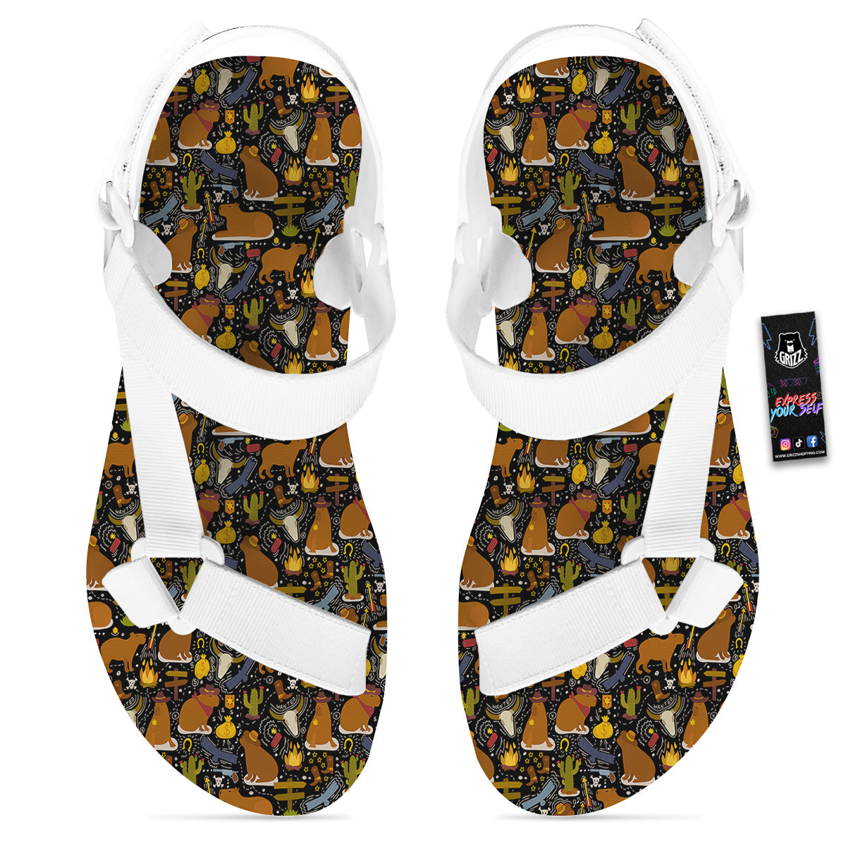 Capybaras Print Pattern White Open Toe Sandals-grizzshop