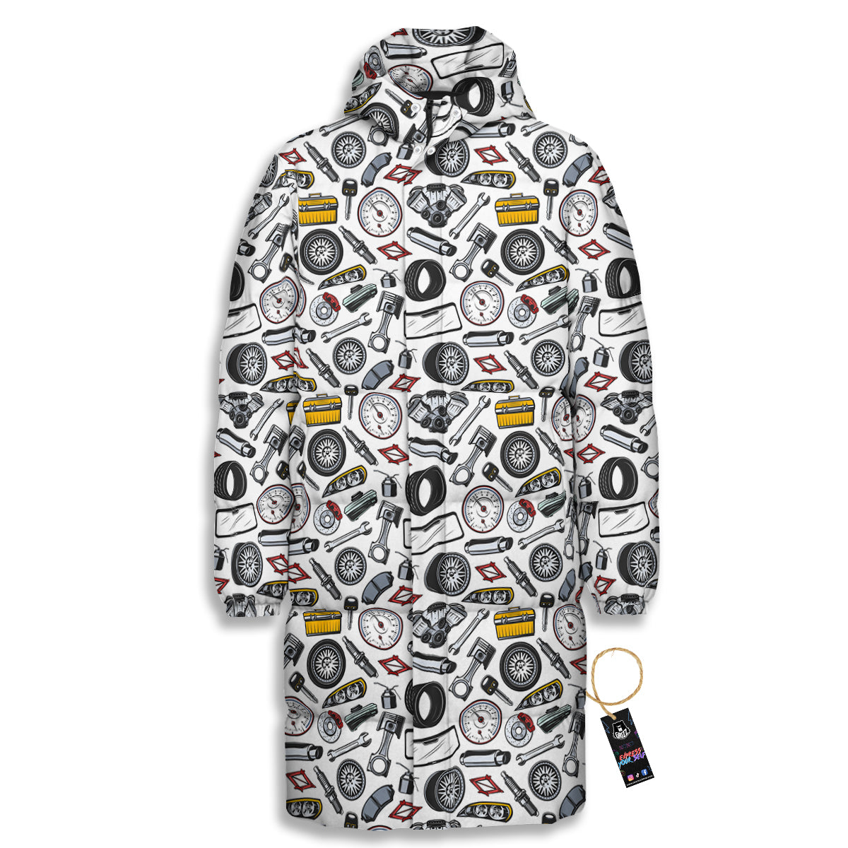 Car Vehicle Accessories Print Pattern Long Down Jacket-grizzshop