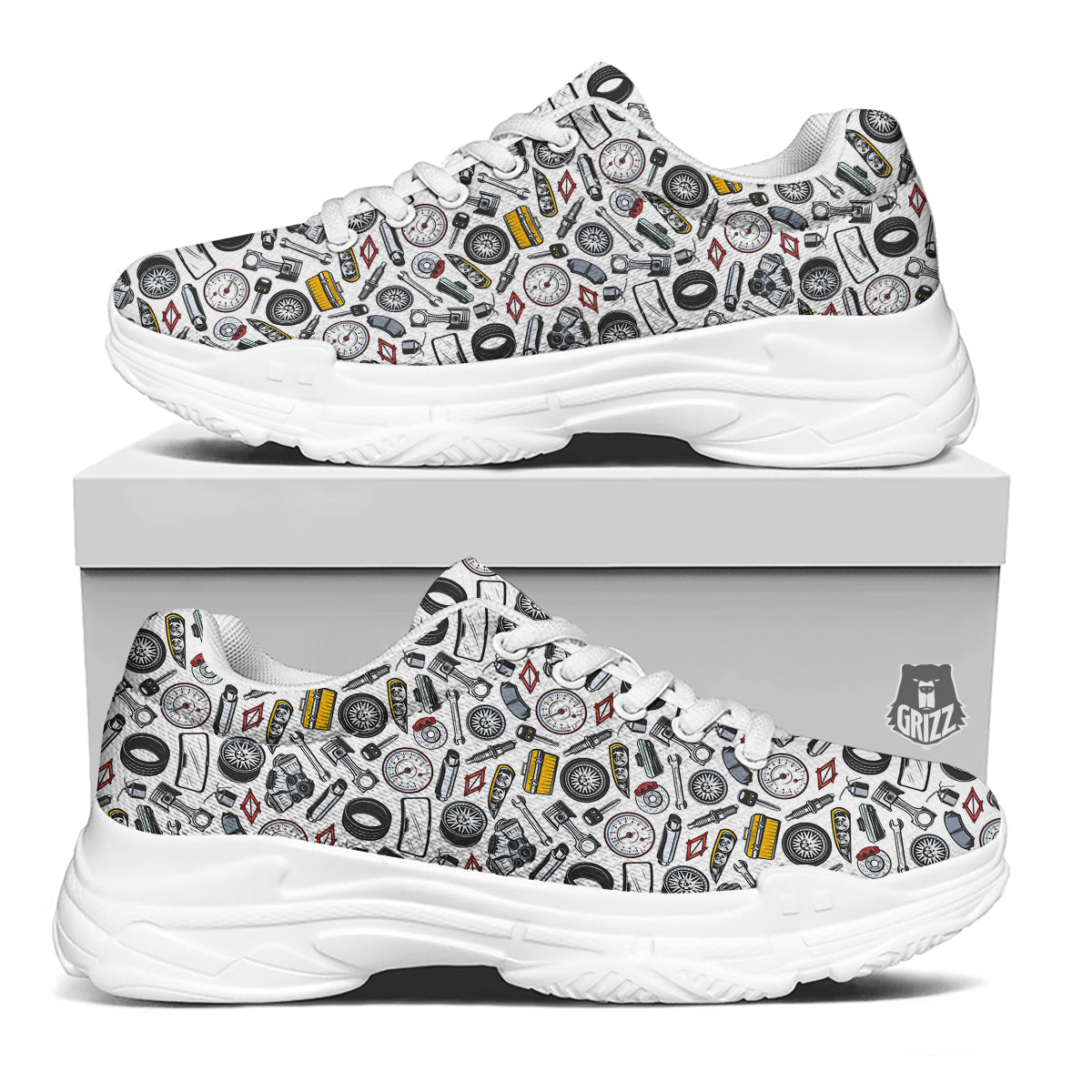 Car Vehicle Accessories Print Pattern White Chunky Shoes-grizzshop