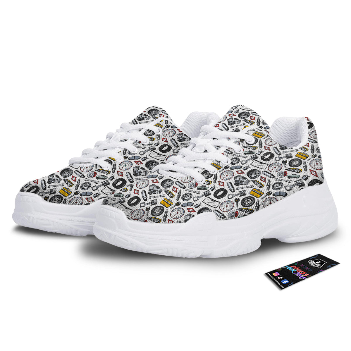 Car Vehicle Accessories Print Pattern White Chunky Shoes-grizzshop
