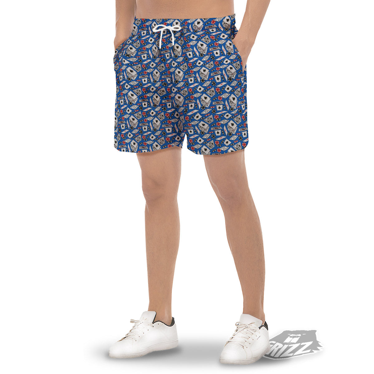 Card And Casino Chip Print Pattern Men's Gym Shorts-grizzshop