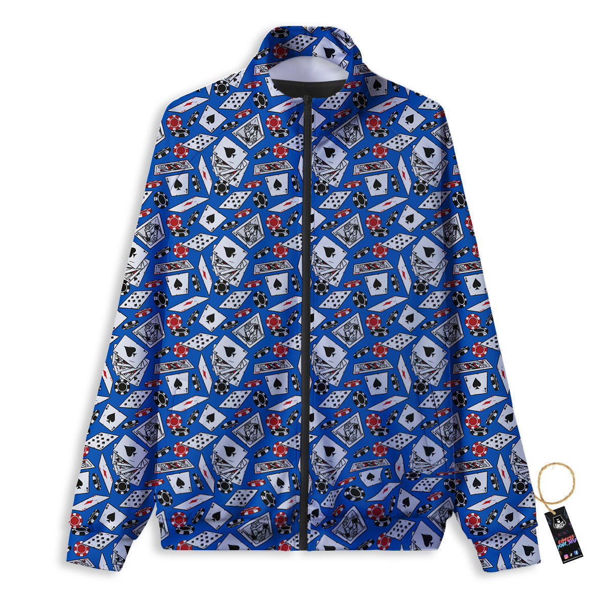 Card And Casino Chip Print Pattern Track Jacket-grizzshop