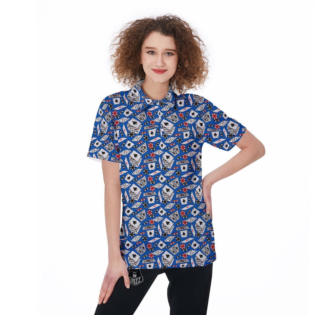 Card And Casino Chip Print Pattern Women's Golf Shirts-grizzshop