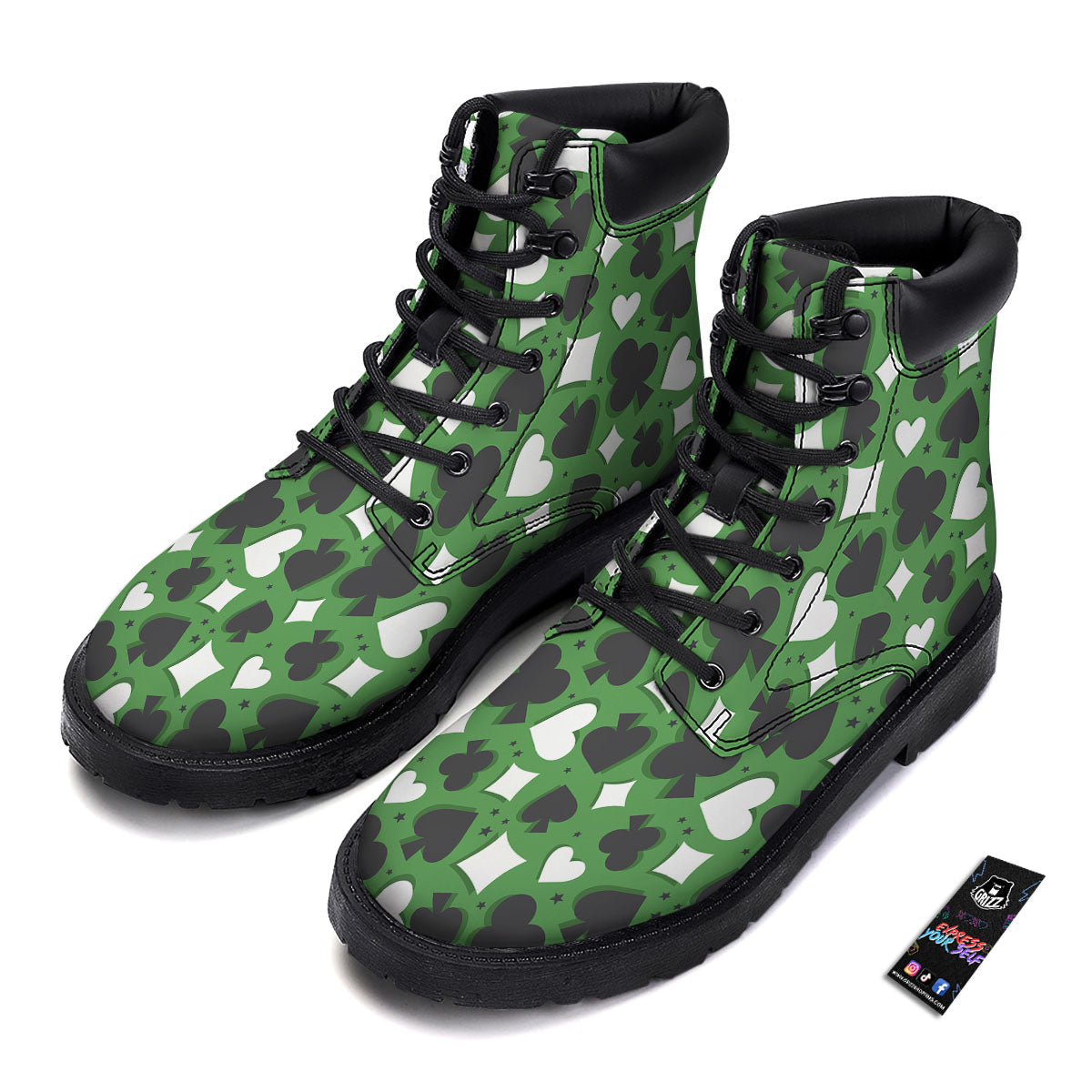 Card Suits Green Playing Print Pattern Boots-grizzshop